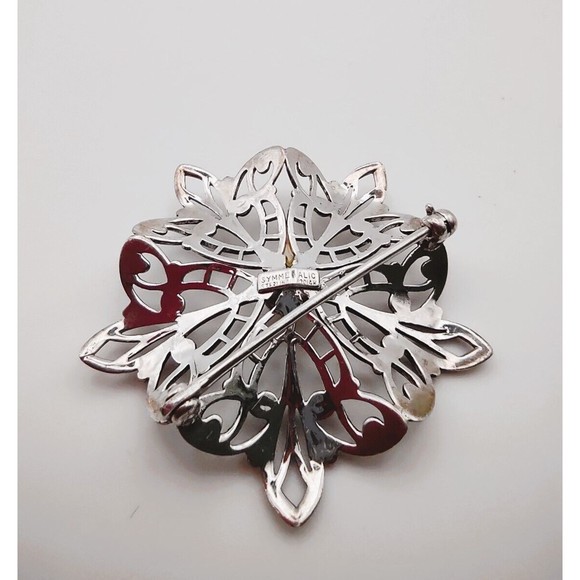 SYMMETALIC ART DECO BROOCH w/ Pearl Marked Sterling 1/20 14k (14k Gold Overlay) - Picture 3 of 4